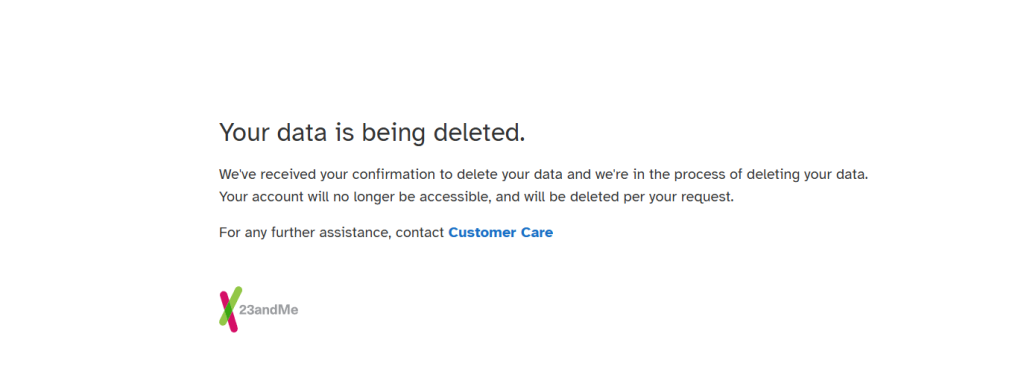 23andme data deletion confirmation and how to