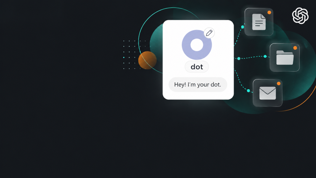 ChatGPT dot greeting surrounded by connected document, folder, and email icons