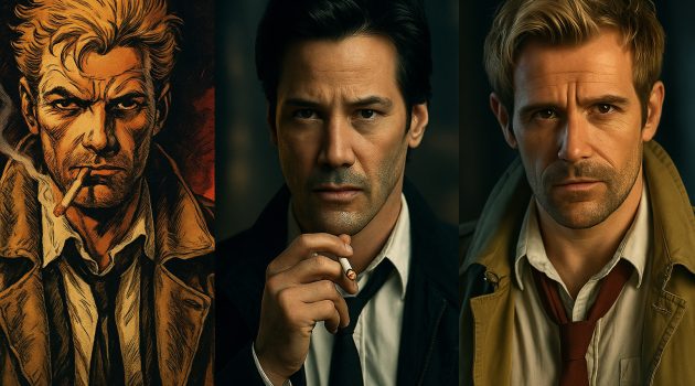 John Constantine: Hellblazer comic version, Keanu Reeves’ 2005 film portrayal, and Matt Ryan’s TV adaptation, side by side
