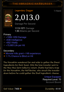 Horadric Hamburger stats Diablo 3