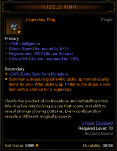 Puzzle Ring Diablo 3 - Intelligence stat