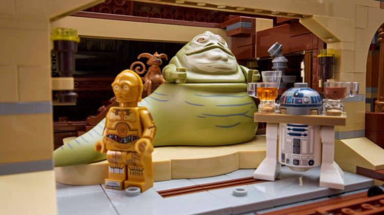 Jabba the Hut, R2D2, and C3PO working on Jabba's sailing barge