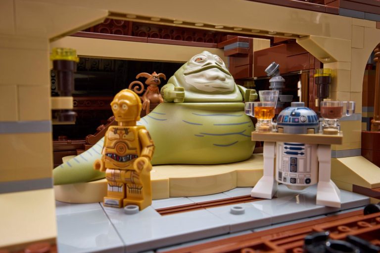 Jabba the Hut, R2D2, and C3PO working on Jabba's sailing barge