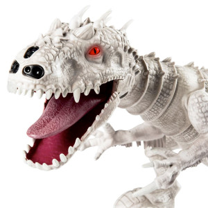 Robotic Indominus Rex close-up smile